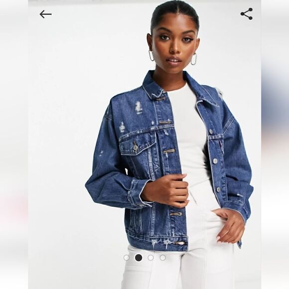 Levi's Premium 90s Trucker Destroyed Medium Wash Denim Jean Jacket Size S - Picture 1 of 11